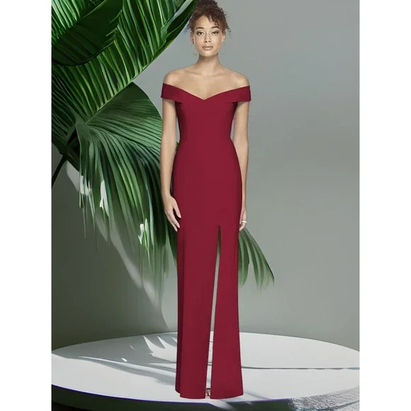 (78% OFF) NWT Dessy Collection Red off Shoulder Trumpet Gown Size 8 MSRP: $265 - Picture 1 of 3